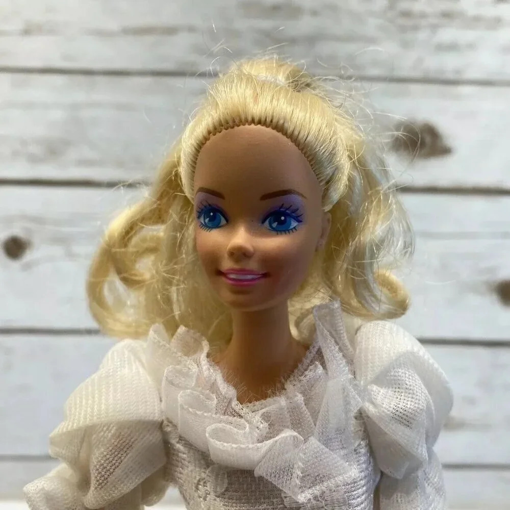 MATTEL BARBIE Doll Blond Hair Blue Eyes White Dress 12" Tall Used - Picture 2 of 11